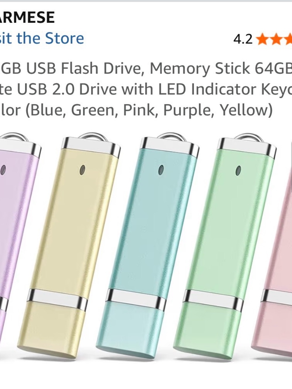 Pastel Metallic USB Flash Drive - Blue, Green, Pink, Purple, Yellow